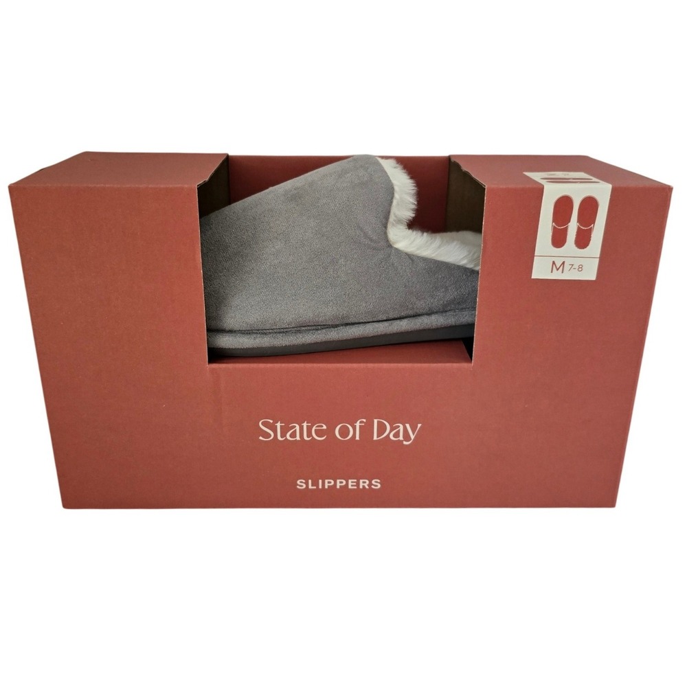 State of Day Womens Grey Faux Suede Faux Fur Lined Scuff Slippers Size 7/8 M